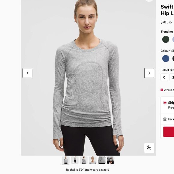 Swiftly Tech Long-Sleeve Shirt 2.0 Hip Length Grey SZ 8 - Picture 1 of 5